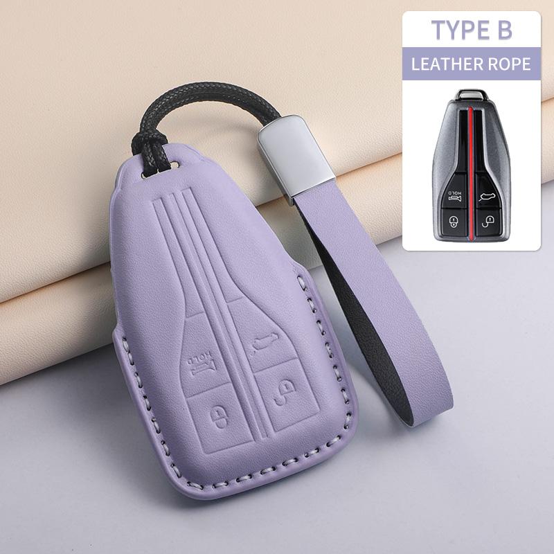 Fashion Car Key Case Cover For Faw Hongqi E-Hs9 High-End H5 H9 Car Keyring Luxury Leather Auto Accessories