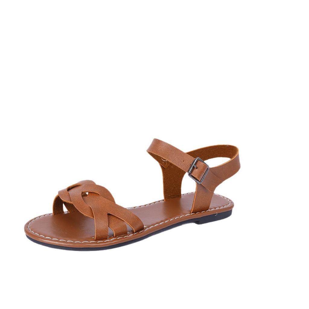 Módní boty pro ženy 2025 Léto Nové Dámské ploché sandály Spodní Římské páskové sandály s protiskluzovou gumovou podrážkou Dámské denní Sandalia