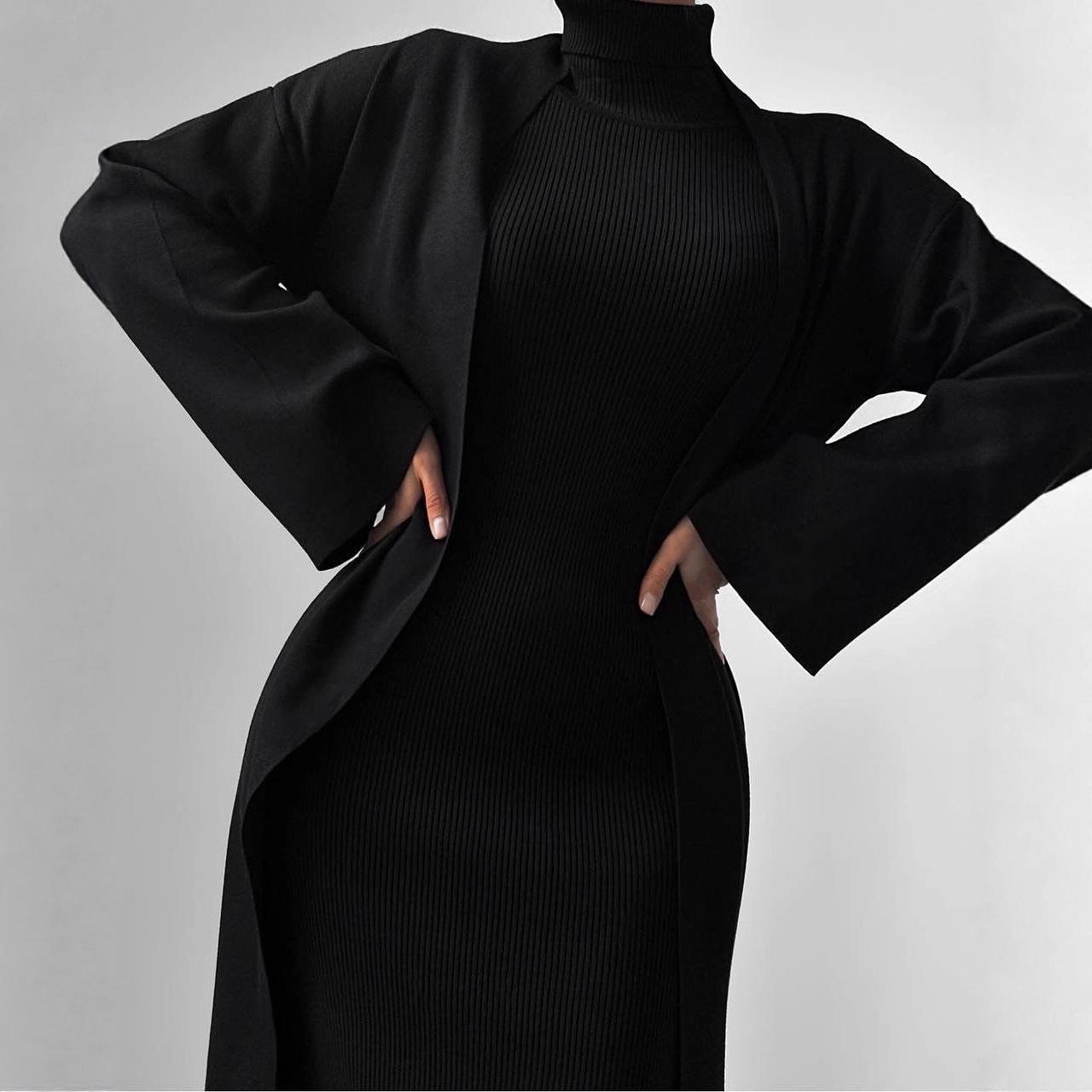 2025 Autumn Casual High Collar Women s Long Sweater Dress M чёрный