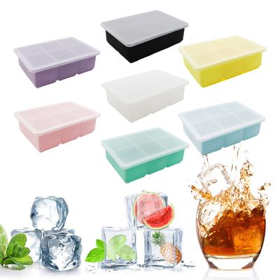 Eiswürfelschale für den Gefrierschrank, 6 tiefe Gitter, dick, auslaufsicher, mit transparentem Deckel, lebensmittelecht, wiederverwendbar, nicht klebend, leicht zu entformen, verbreiterter Boden, Eiswürfelbereiter, Kühlschrank