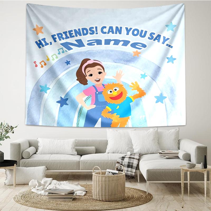Custom Name Ms. Rachel Print Tapestry, Backdrop, Easy Setup, Ideal for Bedroom, Office & Living Room, with Aesthetic Wall Hanging Decor.