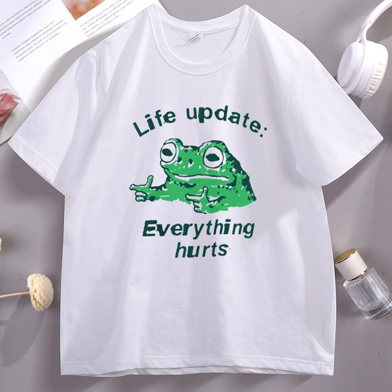 

Funny Frog T-Shirt Life Update Unisex Women Cotton Short Sleeve Tshirt Breathable Round Neck Graphic Tees Streetwear Clothes Tops 4XL