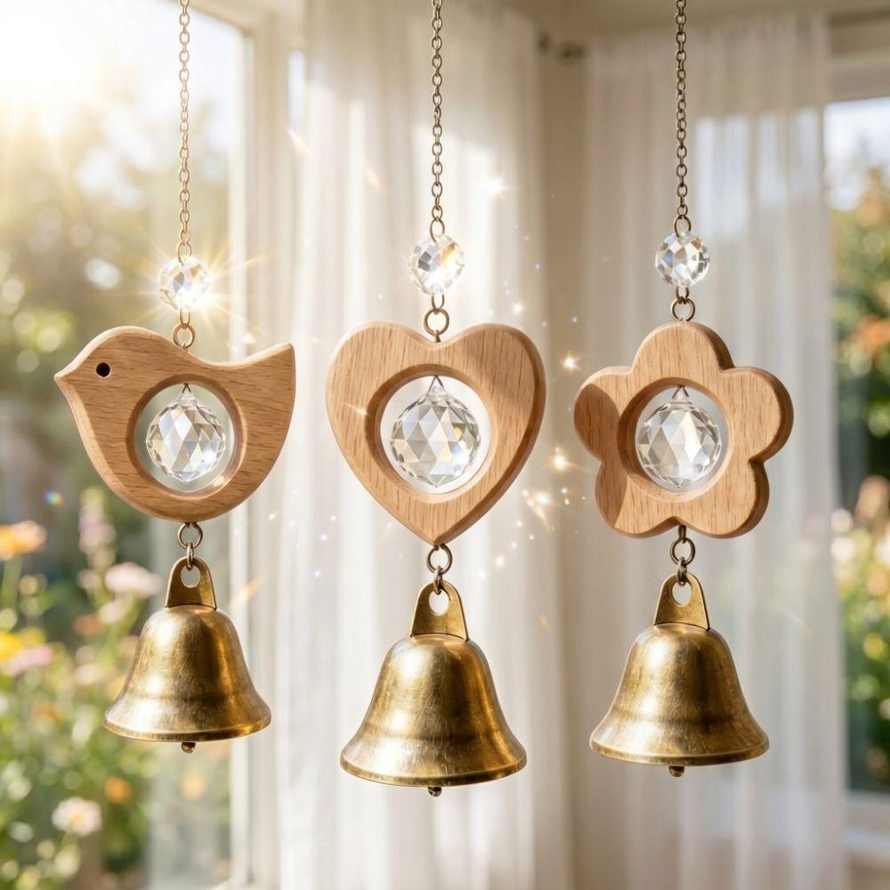 Crystal Prism Wind Bells Wooden Hanging Ornament Vintage Crystal Pendant Garden
