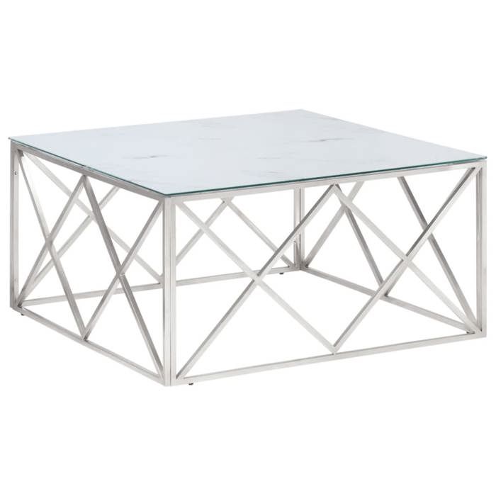 VidaXL Coffee Table Silver Stainless Steel and Tempered Glass 349979