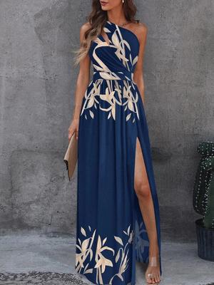 Dress Women Spring/summer Off Shoulder Hollow-out Printing Split Fashionable Dresses Casual Vestidos