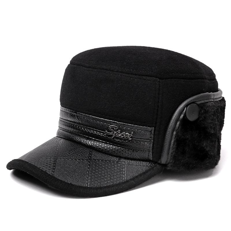 Velvet Thickened Warm Hat, Flat Top Hat, Leather Hat