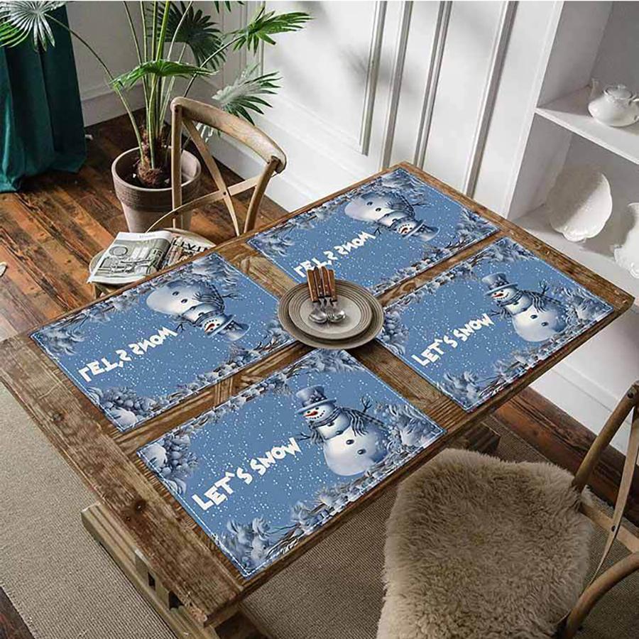 Snowman Snowflake Winter Placemats Set Seasonal Christmas Linen Table Mats Set 12x18 Inch Holiday Table Mats Kitchen Decor