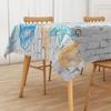 Ocean Blue Tablecloth Seashell Starfish Wave Beach Print Waterproof Table Cover For Kitchen Decoration Birthday Party Tablecloth