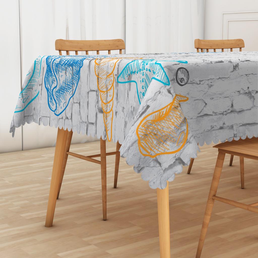 Ocean Blue Tablecloth Seashell Starfish Wave Beach Print Waterproof Table Cover For Kitchen Decoration Birthday Party Tablecloth