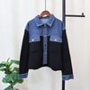 Autumn and Winter New Splicing Denim Knitted Cardigan Short Loose and Versatile Design Sweater Jacket Women