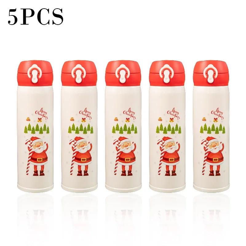 1-5PCS 500ml Christmas Thermos Cup Stainless Steel Vacuum Water Bottle with Lid Elk Santa Thermos Cup Christmas Gift Christmas