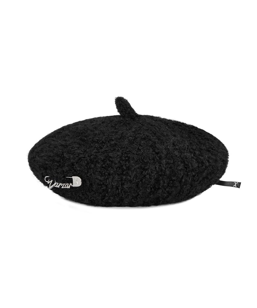 Bajal Safety Pin Knit Beret Black