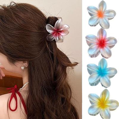 Cute Large Shark Clamp Geometric Flower Hair Claw Clip Korean Colorful Hair Crab Barrettes For Women Beach Headwear Hair Accessories