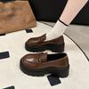 Brown and black small leather shoes female round head muffin thick-soled lazy person pedaling
