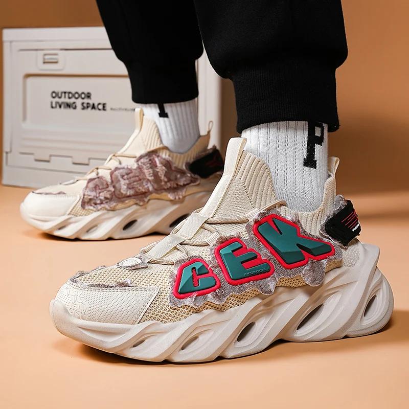 Herren Sommerschuhe Neue Textil Atmungsaktive Laufschuhe Trendige Herren Klingen Dicke Sohle Freizeit Sportschuhe 36-46