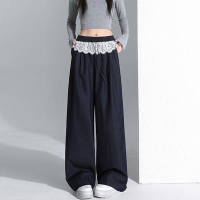 Pantaloni din dantelă cu picior larg pentru femei, de primăvară, de stradă, cu talie înaltă, skinny, casual, drepți