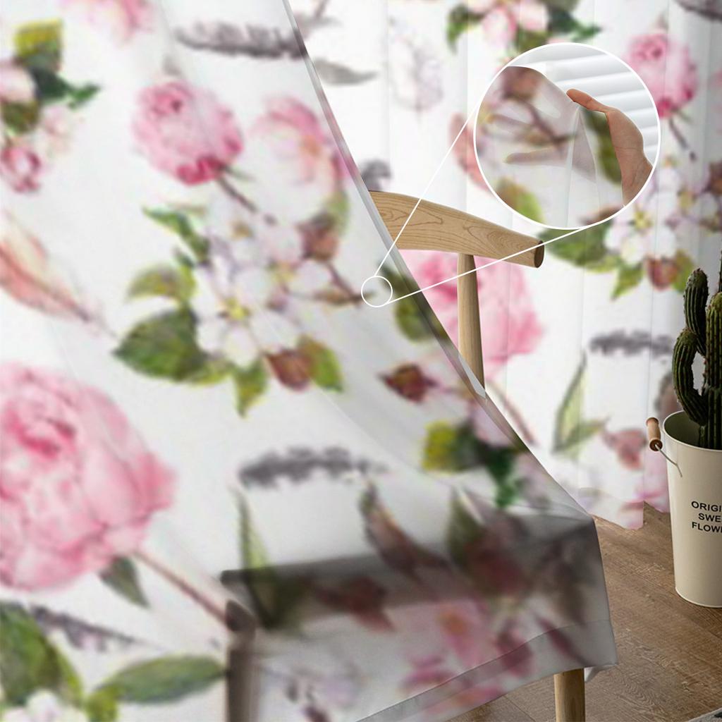 Kwiatowe Różowe Tiulowe Przezroczyste Zasłony Okienne Do Salonu Sypialni Nowoczesne Szyfonowe Woalowe Organzowe Zasłony Dekoracyjne