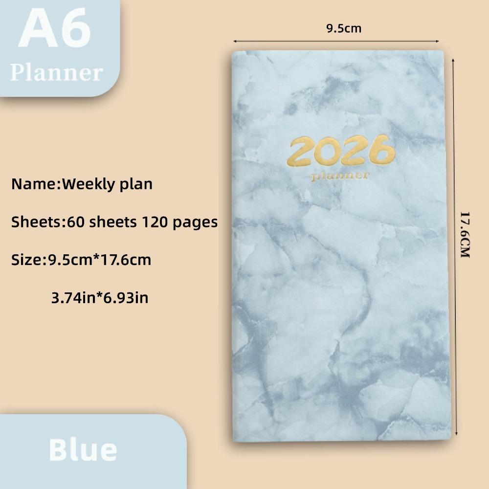 

Список дел Ежедневник для записи встреч A6 Английский блокнот Высокое качество 2026 Книга-планировщик Школа Офис синий