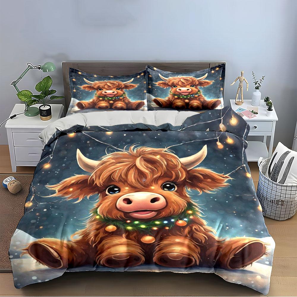 Adorable Highland Cow Bedding Set Bedding Duvet Cover Set Duvet Cover Pillowcases (1 * Duvet Cover 2 * Pillowcases, without duvet insert)