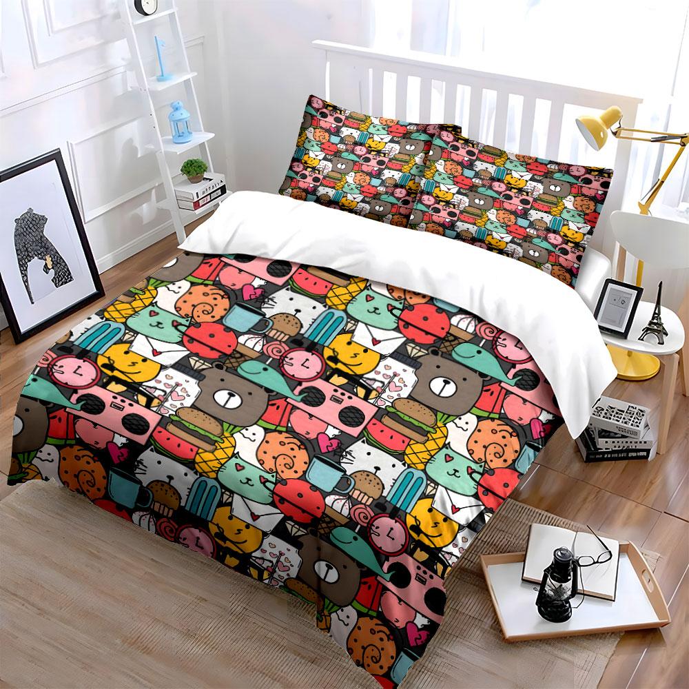 Cute Cartoon Animals Pattern Bedding Duvet Cover Set (1*Duvet Cover 2*Pillowcases, Without Duvet Insert)