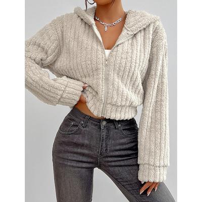 Abrigos de Moda de Invierno para Mujer con Capucha Cremallera Cortos de Felpa Tops Casuales de Manga Larga Chaquetas para Mujer