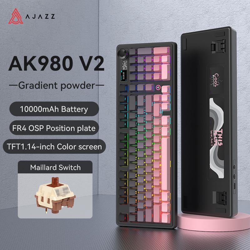 Ajazz AK980 V2 Herní klávesnice Bezdrátová Bluetooth 2.4G Přijímač RGB Podsvícená