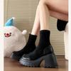 Round Head Thick-soled Martin Boots Women's 2025 British Style Thick Heel Thin Boots Thick Heel Socks Boots Heightening Small Short Boots
