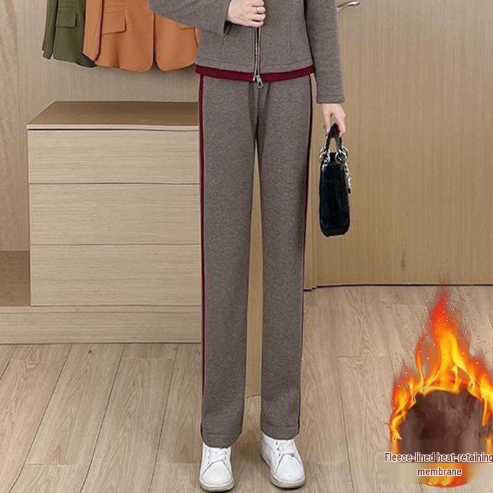 Trendigt sportklädesset för damer med fleecefoder: Varm kappa & Slimmande långbyxor för höst/vinter.