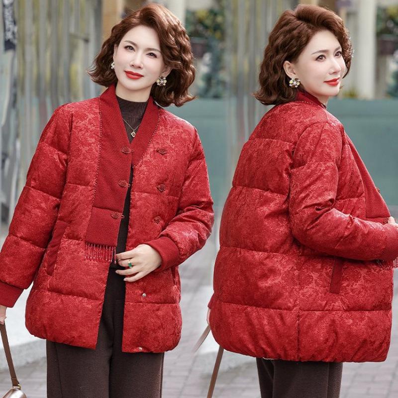 Mamas Winter-Samt-Steppjacke - Damenmantel im chinesischen Stil für mittlere und ältere Jahre, perfekt für Herbst/Winter & Schwiegermutter-Hochzeitsbankette.