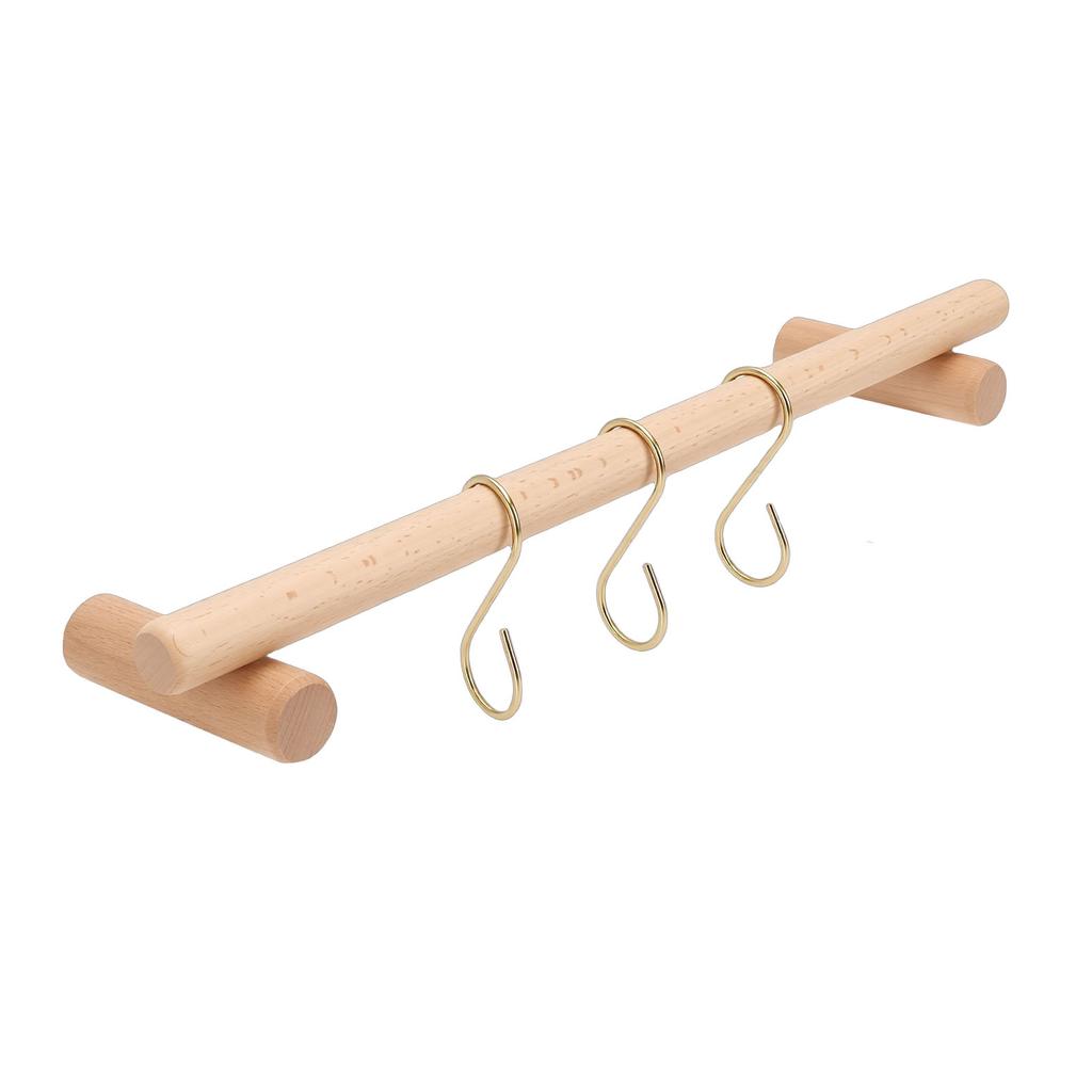 Wooden Towel Rack 45cm with 3 S Hooks Wall Mounted Towel Holder Hanger for Bathroom