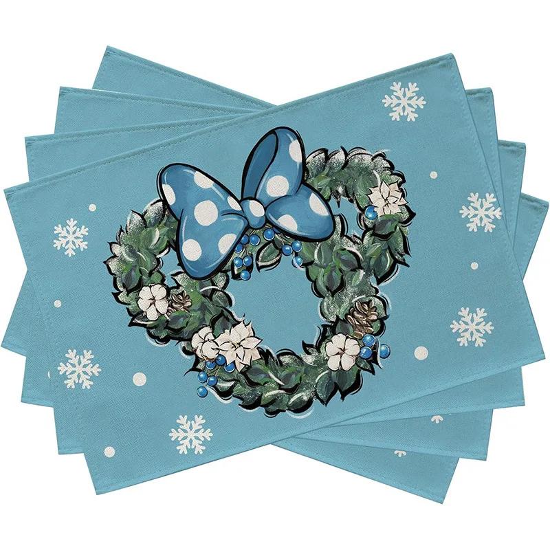 Temu Cross-Border Christmas Cotton Linen Table Mats Kitchen Decor Plaid Printing Heat Resistant Waterproof Dining Utensils Mats