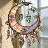 Crescent Moon Floral Acrylic Suncatcher Stained Glass Effect Window Hanging Ornament Boho Sun Catcher Panel for Bedroom Garden Home Decor