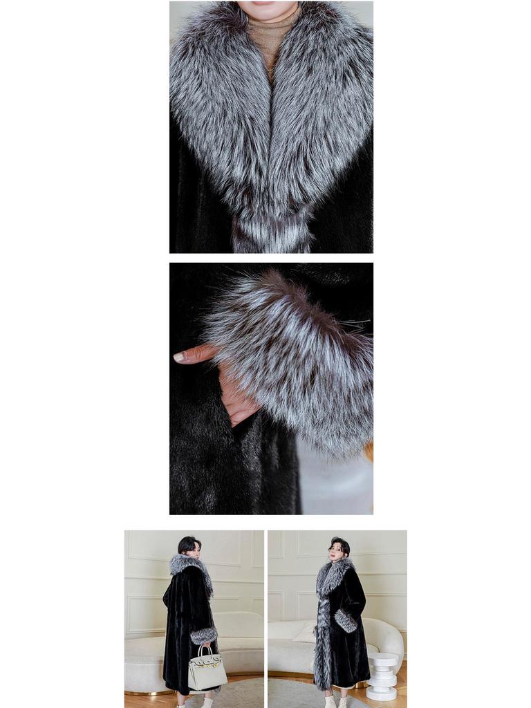 Women's Mink & Fox Fur Trench Coat - Long, Warm, Casual Plus Size Winter Coat with Large Collar