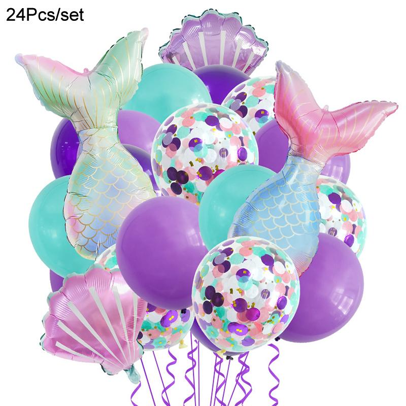 Mermaid Latex Balloons Confetti Air Helium Globos Disposable Tableware for 1st Kids Girl Mermaid Theme Birthday Party Decoration