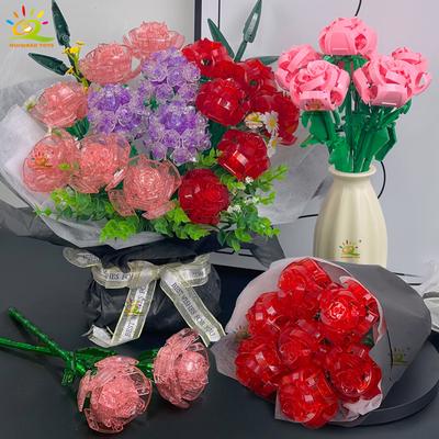 MOC Rose Flower Model Building Blocks DIY Eternal Bouquet Bricks Kits Toy For Children Girl Home Decoration Xmas Gift