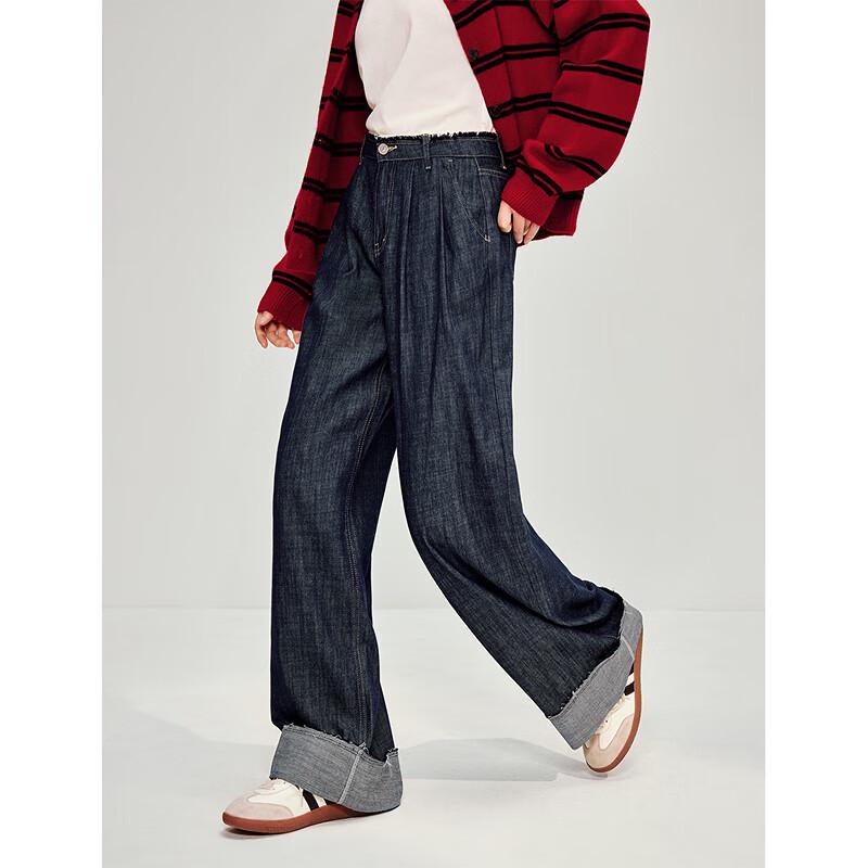 INMAN Women's Vintage Washed Wide-Leg Jeans