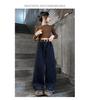Winter 2025 Girls' Fleece-Lined Wide-Leg Jeans - Warm, Solid Color, Casual Long Pants