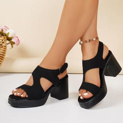 2026 High Heel Women's Sandals New Sexy Gladiator Black Square Buckle Thick Heel Fish Mouth Comfortable Sandals for Women