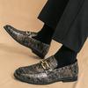 Fashion New Men's Pointed Metal Button Wedding Driving Shoes Male Print Pattern Loafers Formal Dress Footwear Zapatos Hombre