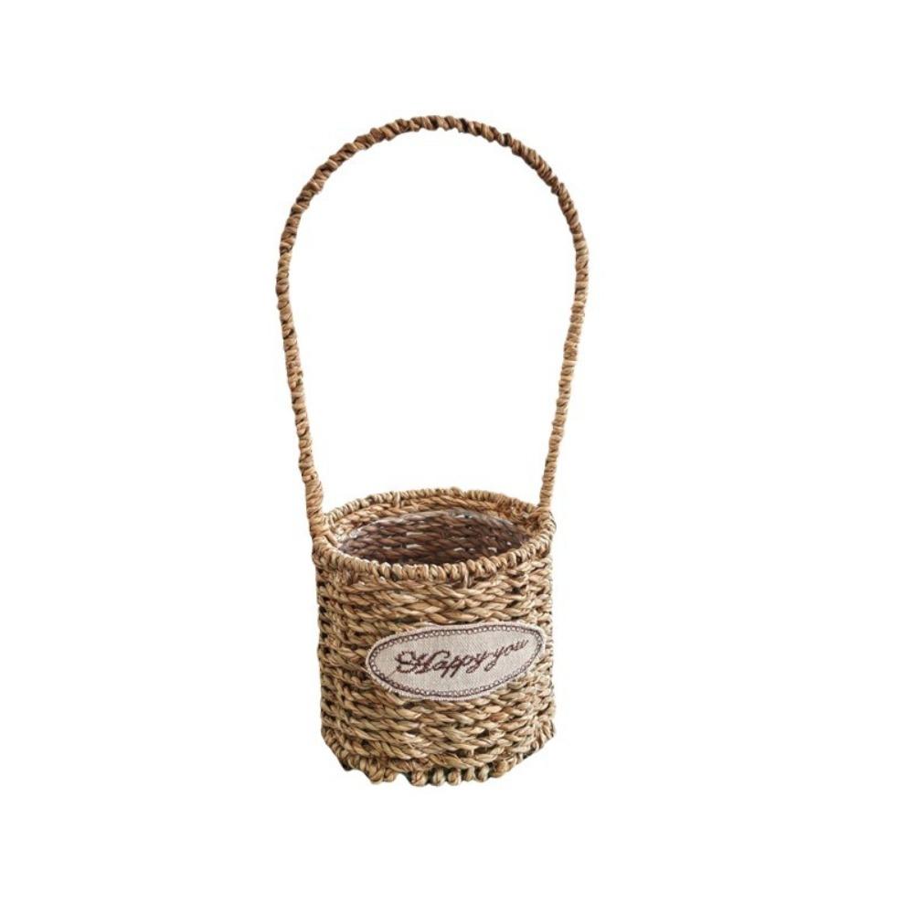 

Grass Weaving Storage Basket Handmade Gift Basket Multi-functional Flower Basket Food коричневый