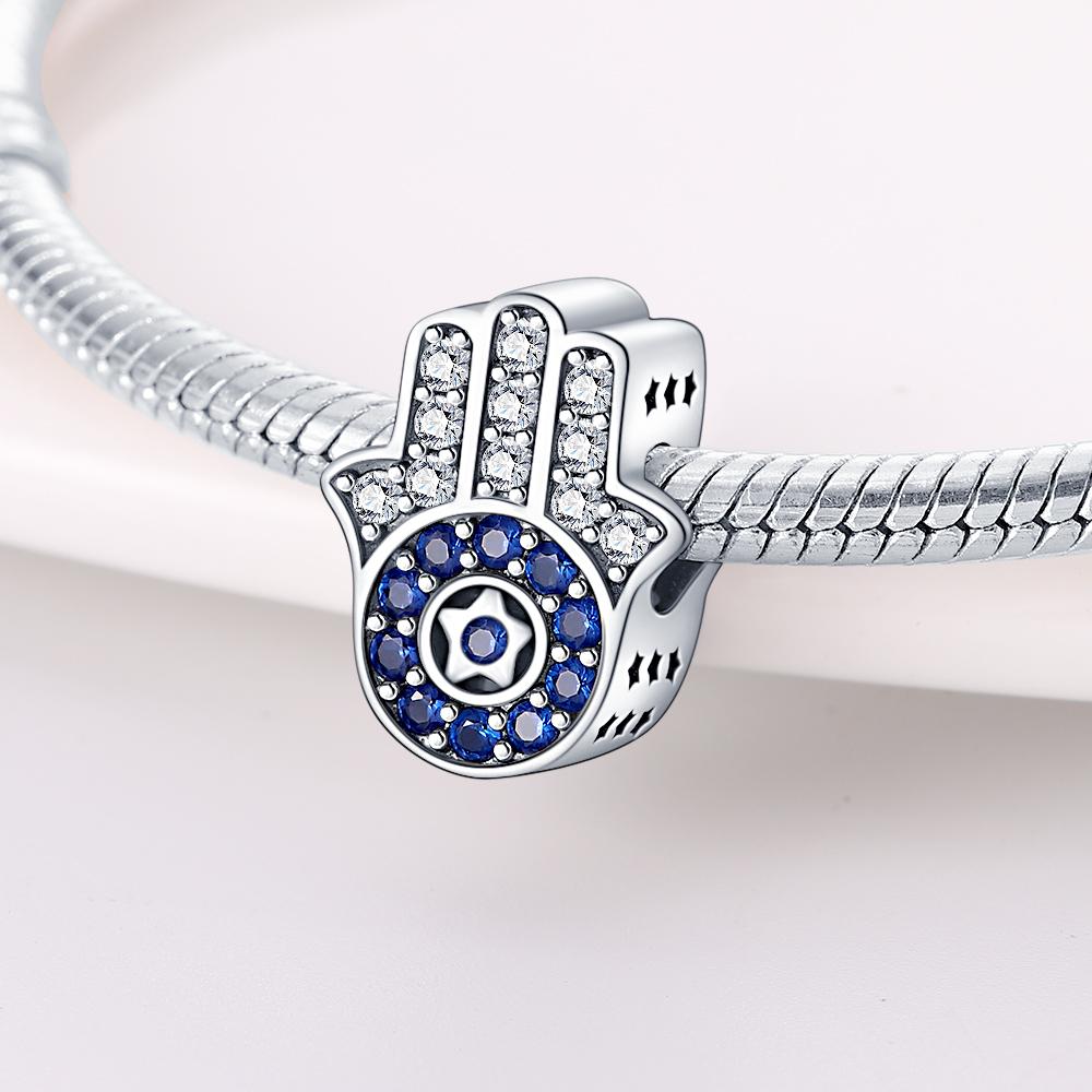 Charms Original Copper Blue Zircon Handprint Beads Fit Bracelet Diy Fine Gift Women Delicate Jewelry Accessory