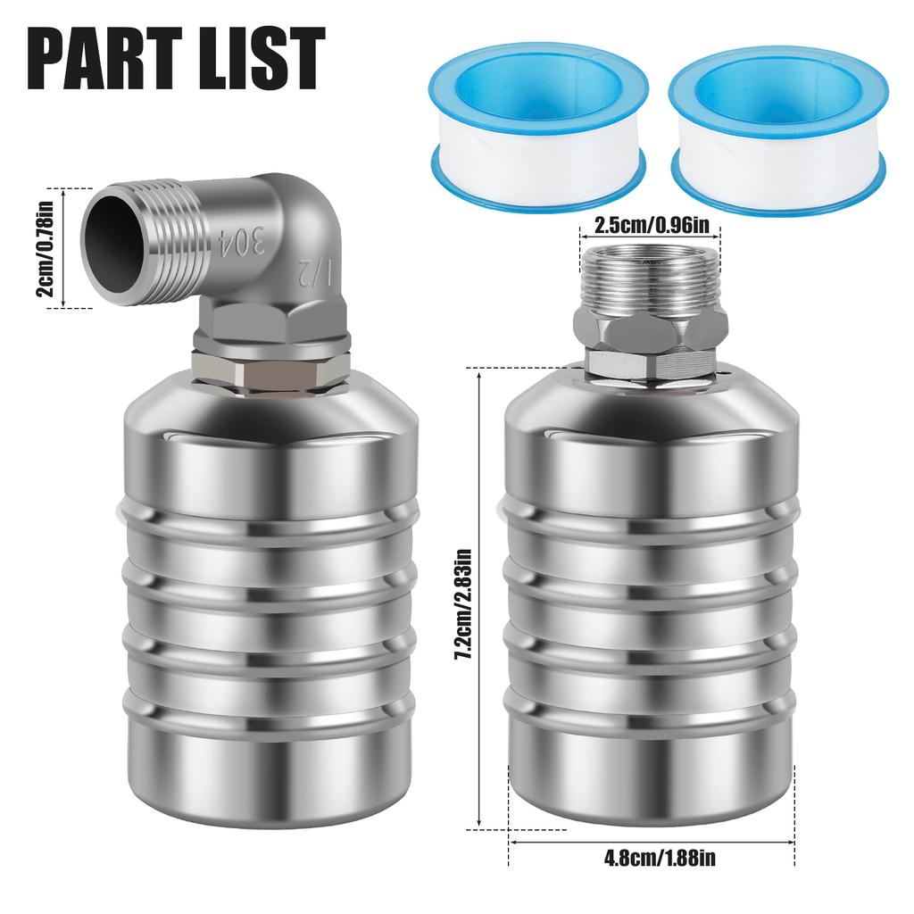 1/2 PCS Floating Ball Valve Automatic Water Level Control Valve 1/2 Stainless Steel   Water Tank Valve Safe Water Tower Shutoff