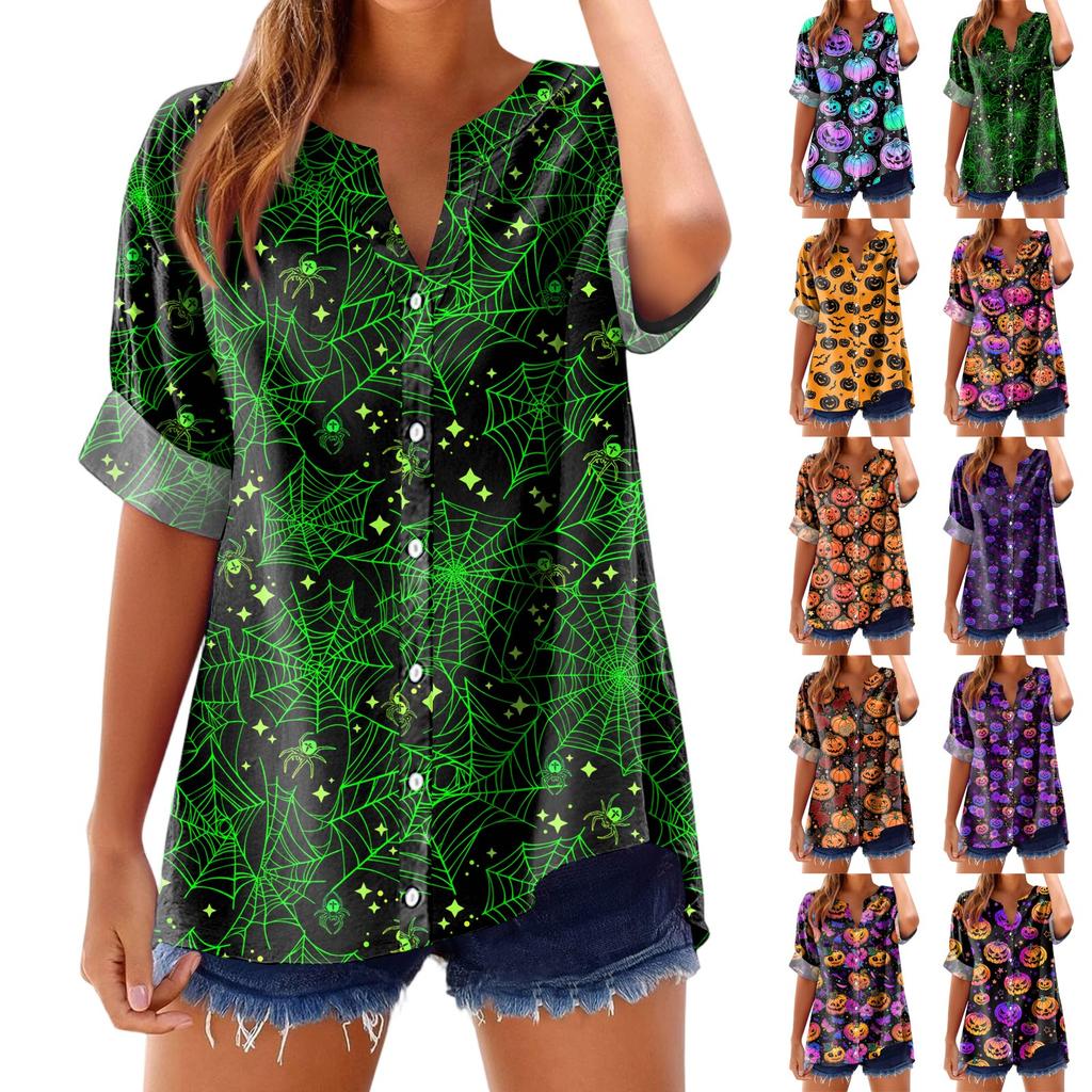 Women's Fashionable, Casual, Comfortable, Loose-Fitting Halloween Print Top