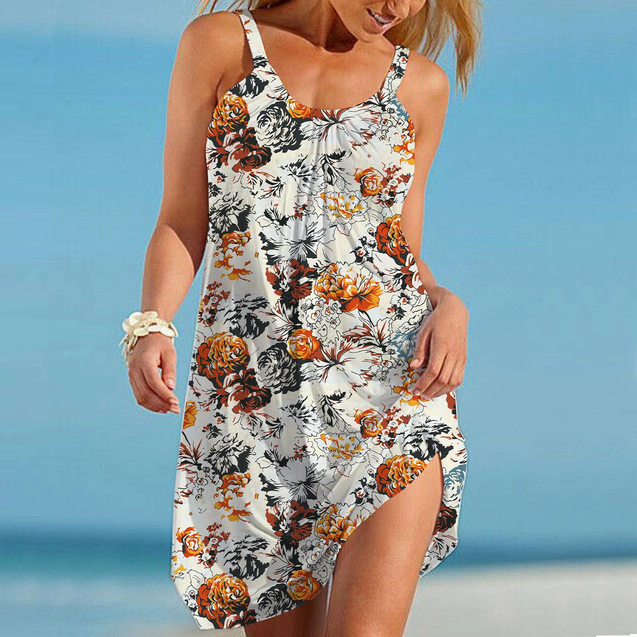 

Пляжная одежда Мини-платье с принтом кактуса Повседневное современное платье без рукавов Свободный крой Повседневное летнее платье для улицы 4XL белый