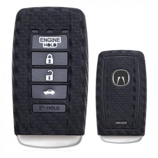 Carbon Fiber Pattern Silicone Key Cover For Acura MDX RDX ZDX 5-Button Smart Key