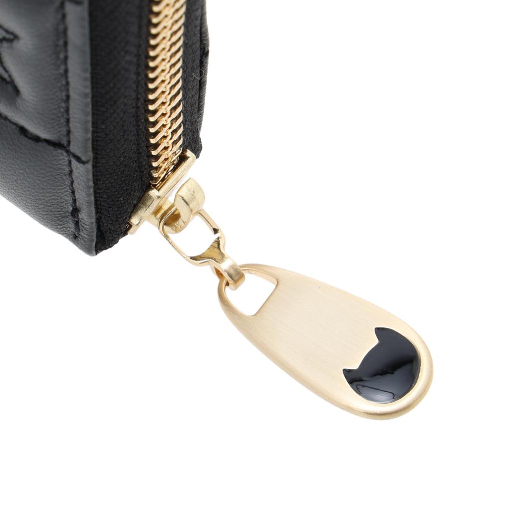 Tsumori Chisato Cat Quilted Long Wallet, Black, Round Zipper, Billfold