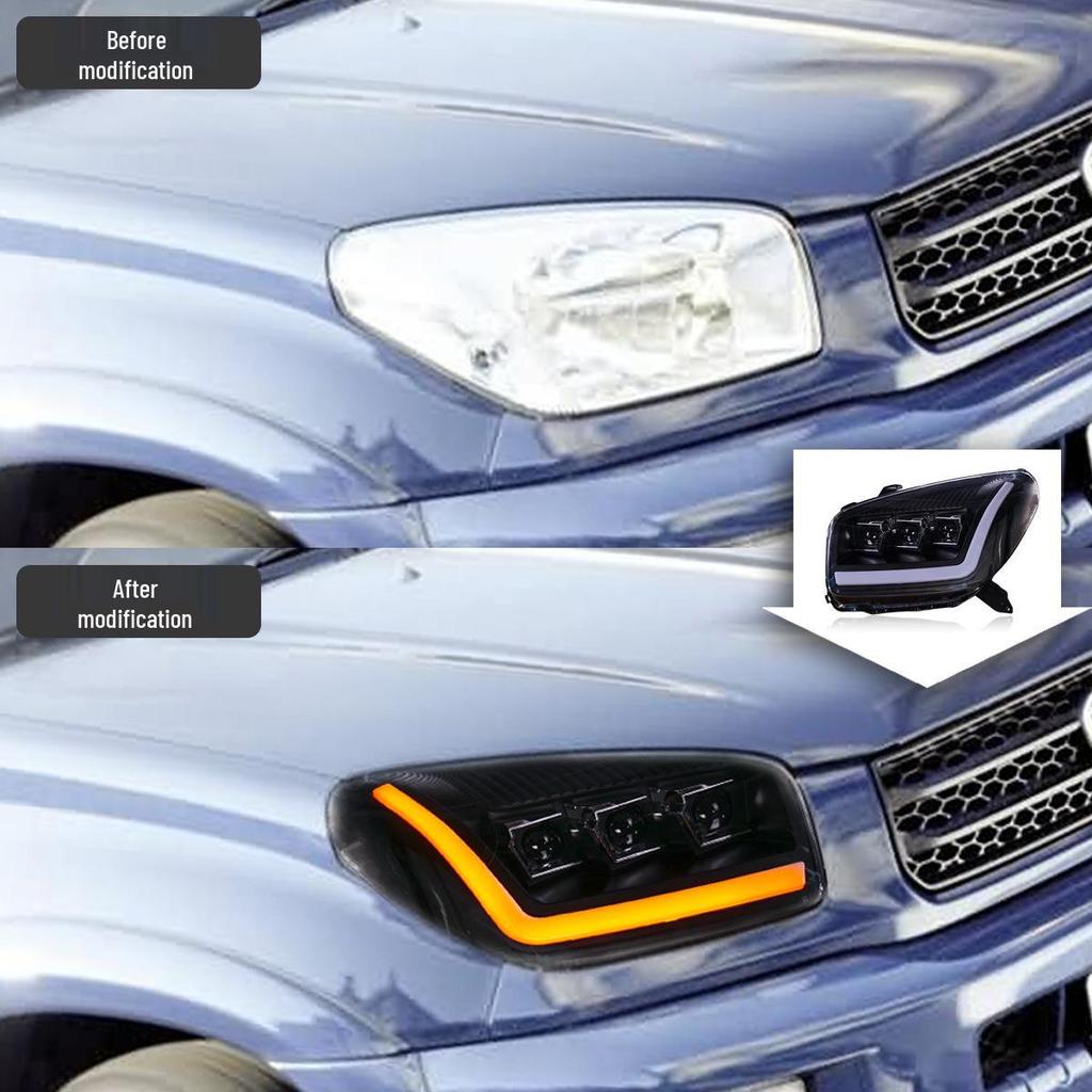 LED Headlight Assembly with Three-Eye Projector & Flowing Turn Signals for 03-04 Toyota RAV4