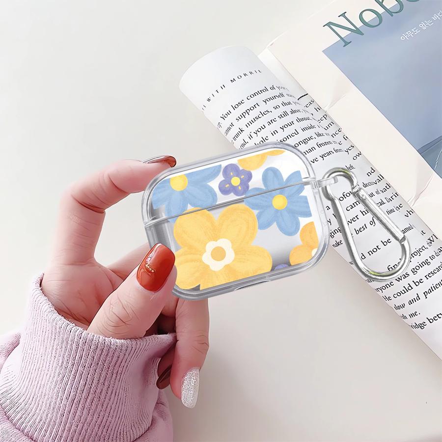 Clear Earphone Cases Cover Case For Airpods Pro3 3 4 Pro 2 Pro2 1 Blue Yellow Flowers