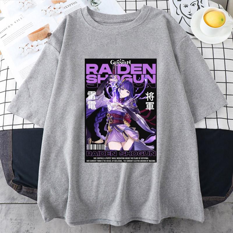 Genshin Impact - Tričko Raiden Shogun Anime Unsiex Krátký rukáv Sportovní topy Volné tričko s grafikou