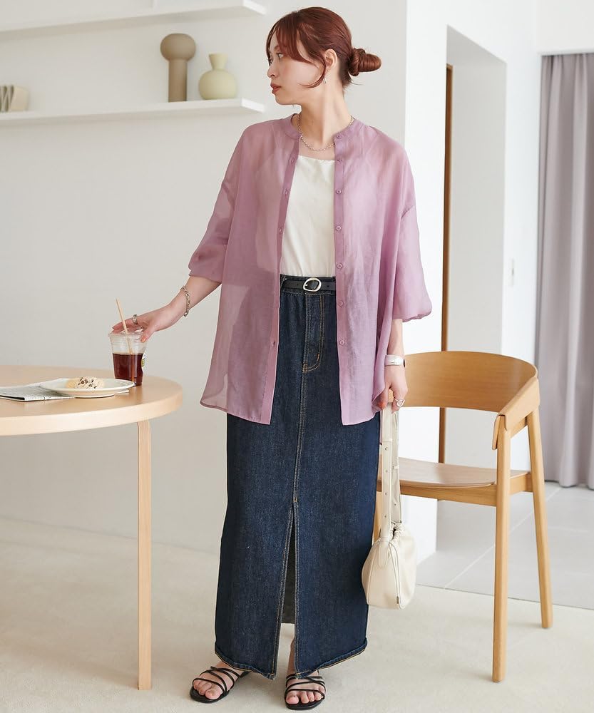 Sheer Band Collar Shirt Colors DCZ1041204A0001 Free Size Violet [Discoat] [Discoat] [Revival] (Web-Exclusive Available)